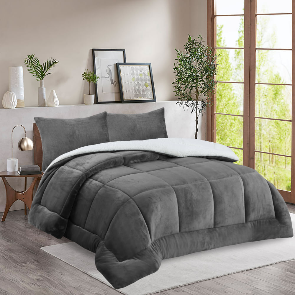 Edredon Pv26 Flannel Sherpa V1/V4 Charcoal King.