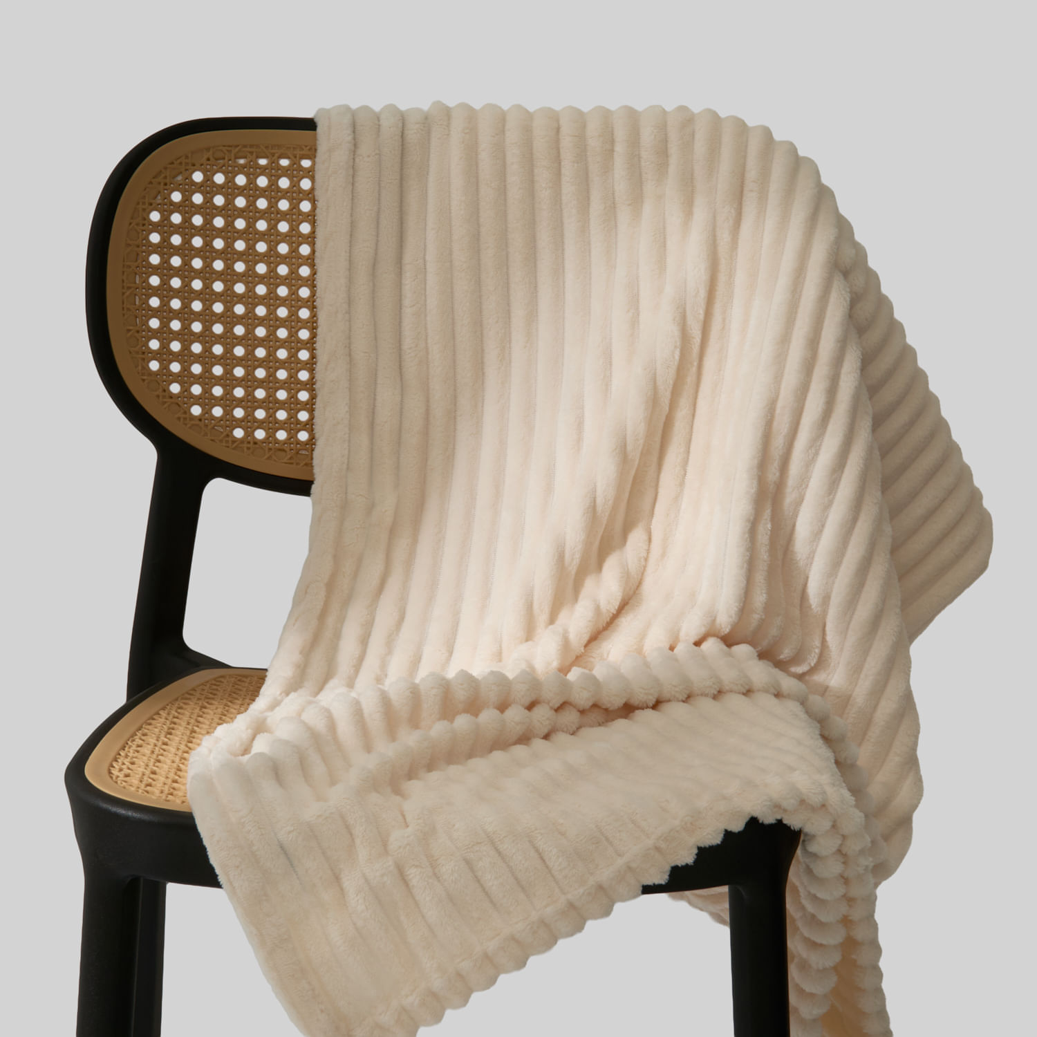 Manta Flannel Rayas Off White