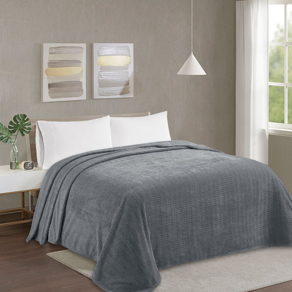 Frazada Pv26 Chevron Charcoal Queen.