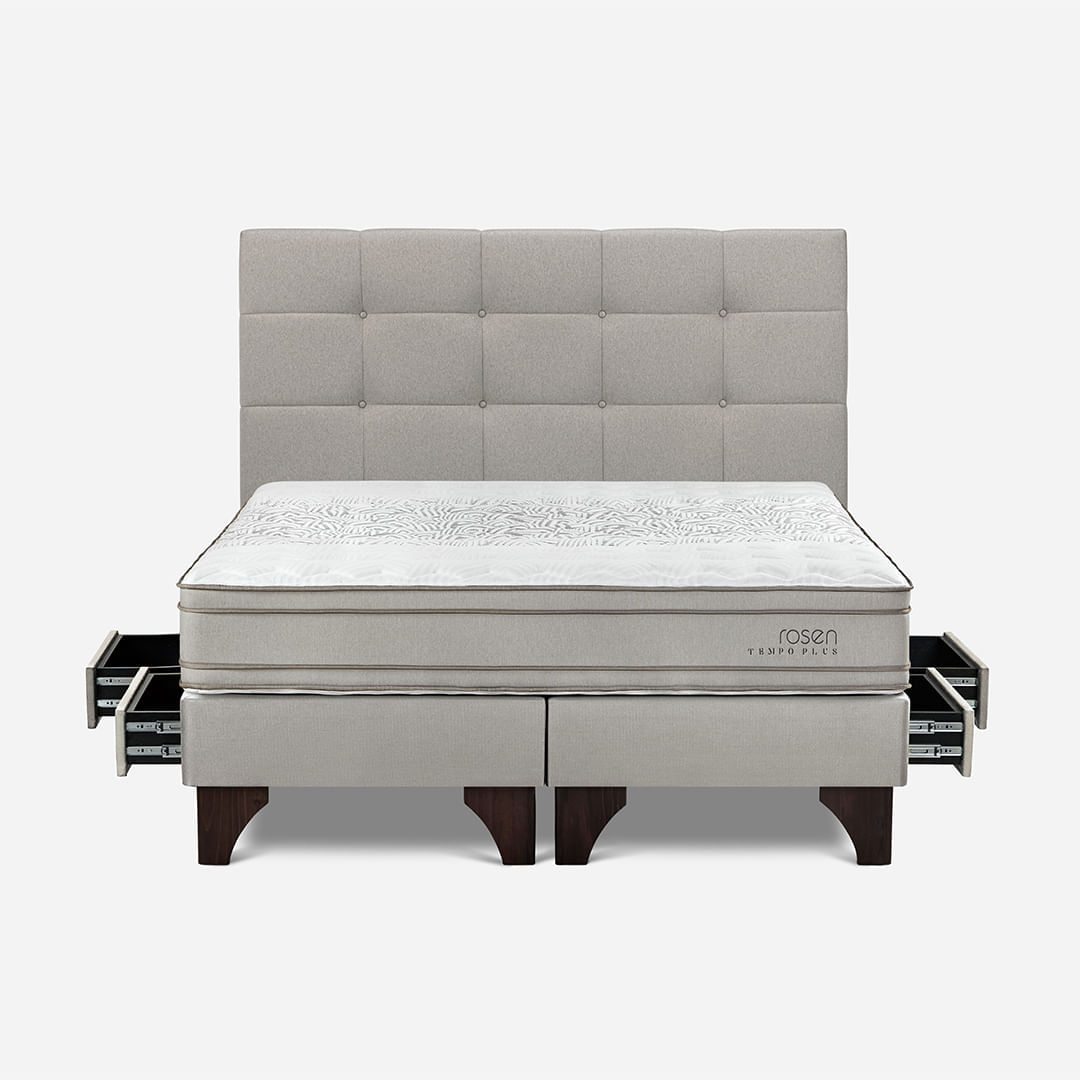 Dormitorio Con Cajon Tempo Plus Queen + Cabecera Issey Niebla