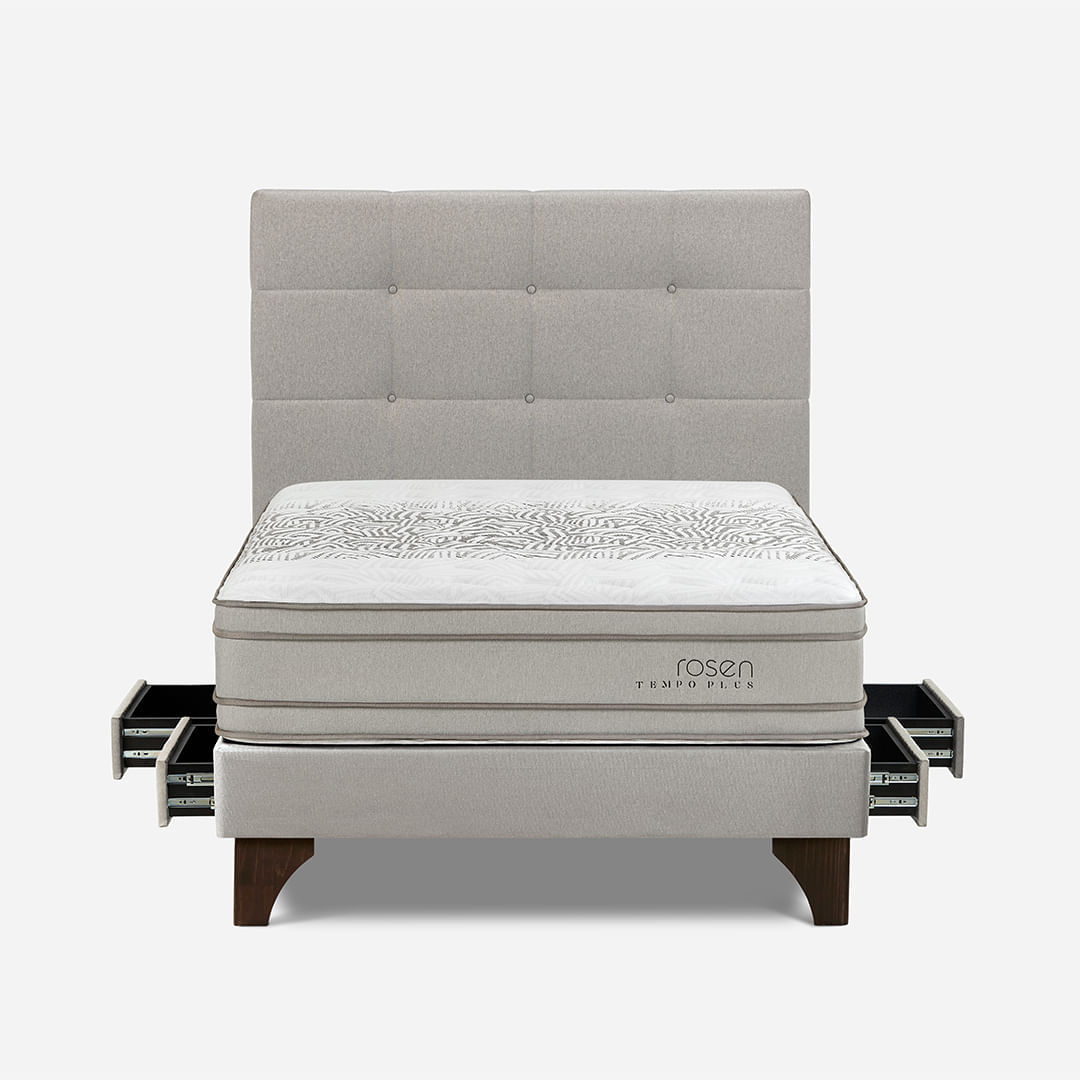 Dormitorio Con Cajon Tempo Plus 2 Plazas + Cabecera Issey Niebla