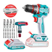 Kit Taladro Atornillador 20V + puntas y dados TOTAL