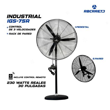 VENTILADOR DE 30'' 2 EN 1 INDUSTRIAL IGS-75R CON CONTROL REMOTO 230 WATTS