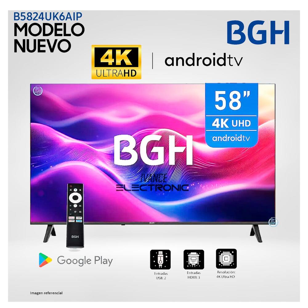 Televisor BGH 58 UHD 4K Android TV B5824UK6AIP Modelo 2025-Negro
