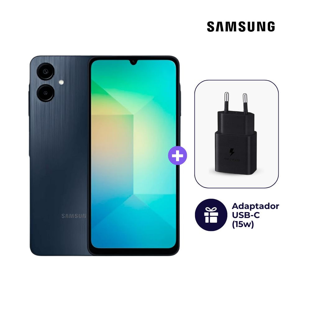 Celular Samsung Galaxy A06 128GB 4GB Negro y Adaptador USB-C Samsung Original 15W