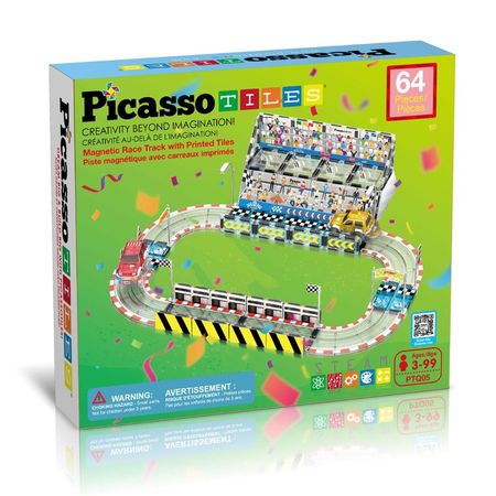 Bloques Magnéticos Picasso Tiles Pista de Carreras de 44 piezas y 2 Autos