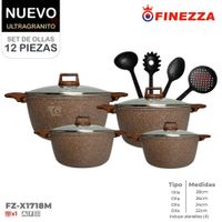 Juego de Ollas Finezza Ultra granito FZ-X1718M de 12 Pzas