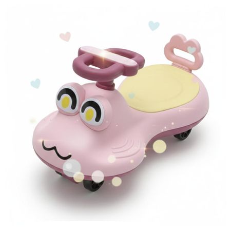 Coche Juguete para Niños Wiggle Car Giro de 360 con Ruedas Empuje Animado Rosado Helicoptero