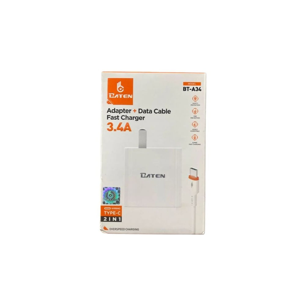 BATEN CUBO + DATA CABLE TIPO C CARGA RAPIDA 1MT