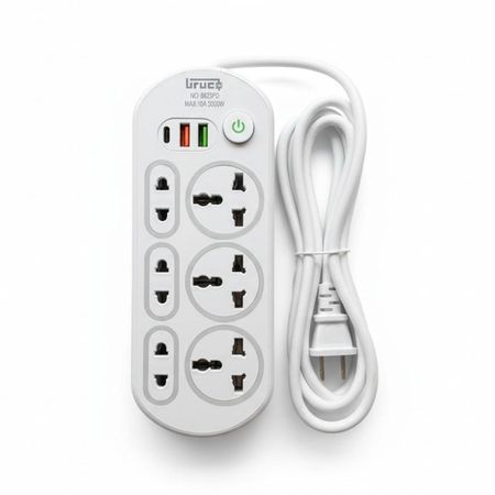 Cargador Multipuerto 9 en 1 Extensión Eléctrica 2 Puertos USB y 1 Tipo C con 4 Tomacorrientes