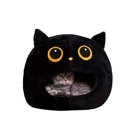 Cama de gato con diseño cueva Gatuna Negro  cojin