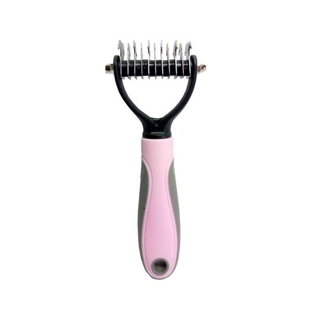 Cepillo desmotador deslanador chico para perros gatos rosado