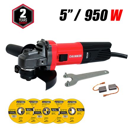 Amoladora Esmeril Angular Industrial 125mm Rankor RAG950501 950W 11000rpm y 5 Discos