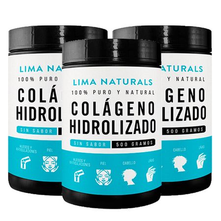 Pack 03 Pomos Colageno Hidrolizado Lima Naturals 500 gr