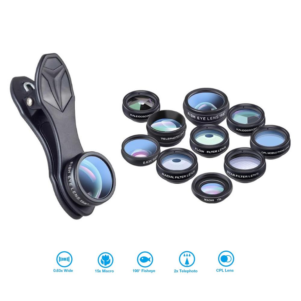 Kit de Lentes Apexel 10 En 1 Para Smartphone DG10 -Negro