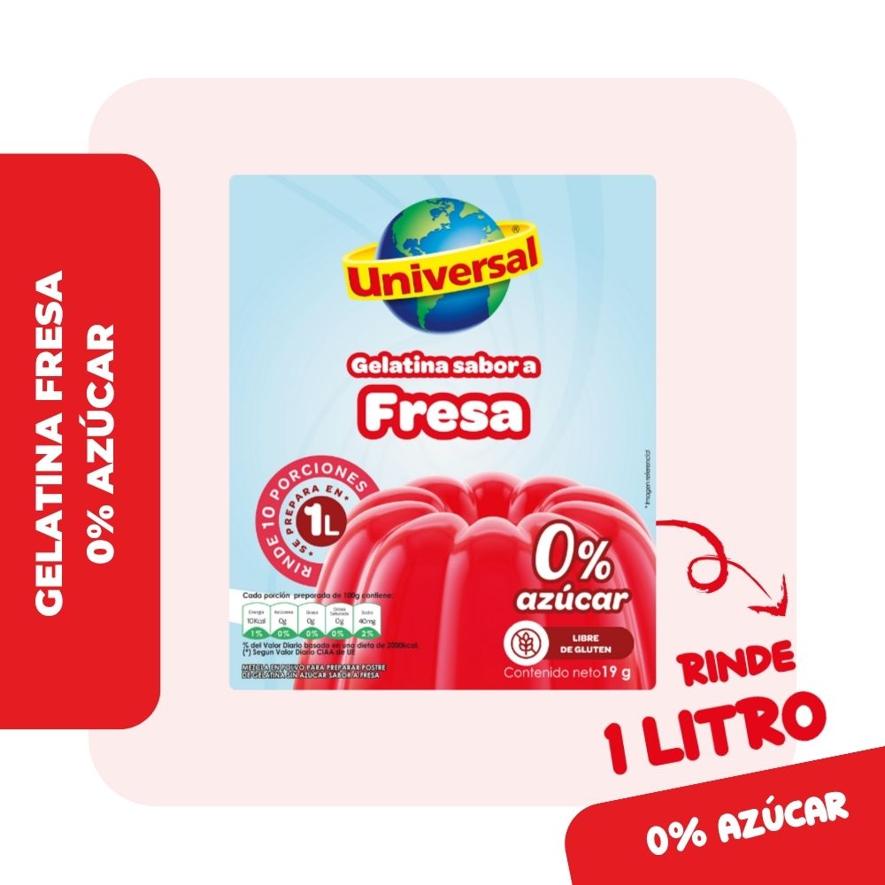 Gelatina UNIVERSAL Sabor a Fresa Caja 19g
