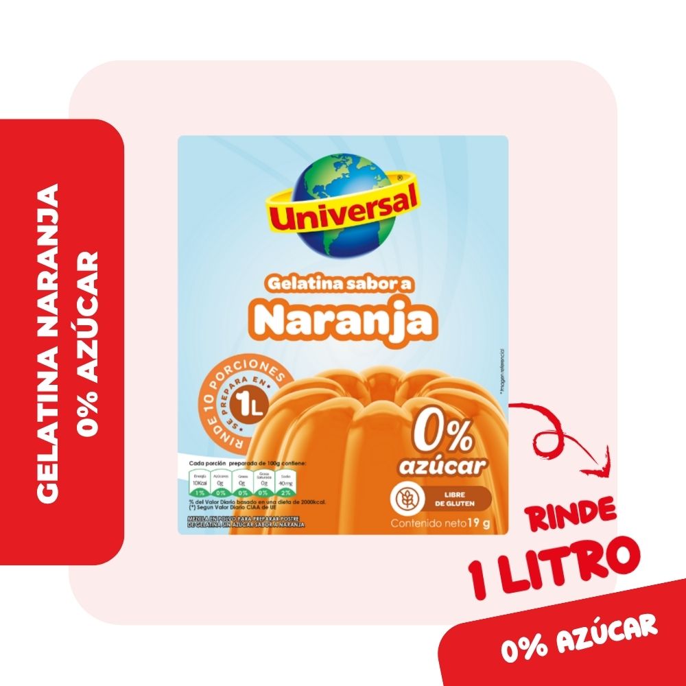 Gelatina UNIVERSAL Sabor a Naranja sin Azúcar Caja 19g