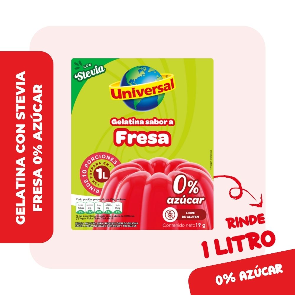 Gelatina UNIVERSAL Fresa con Stevia Bolsa 19g