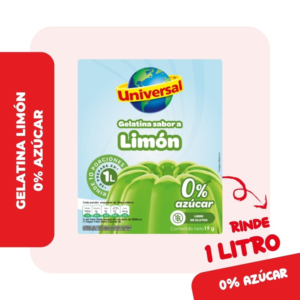 Gelatina UNIVERSAL Sabor a Limón Diet Caja 19g