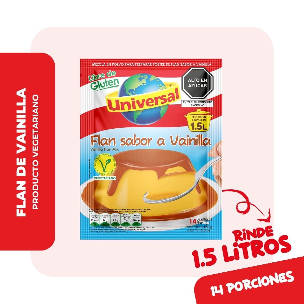 Flan UNIVERSAL Sabor a Vainilla Bolsa 150g