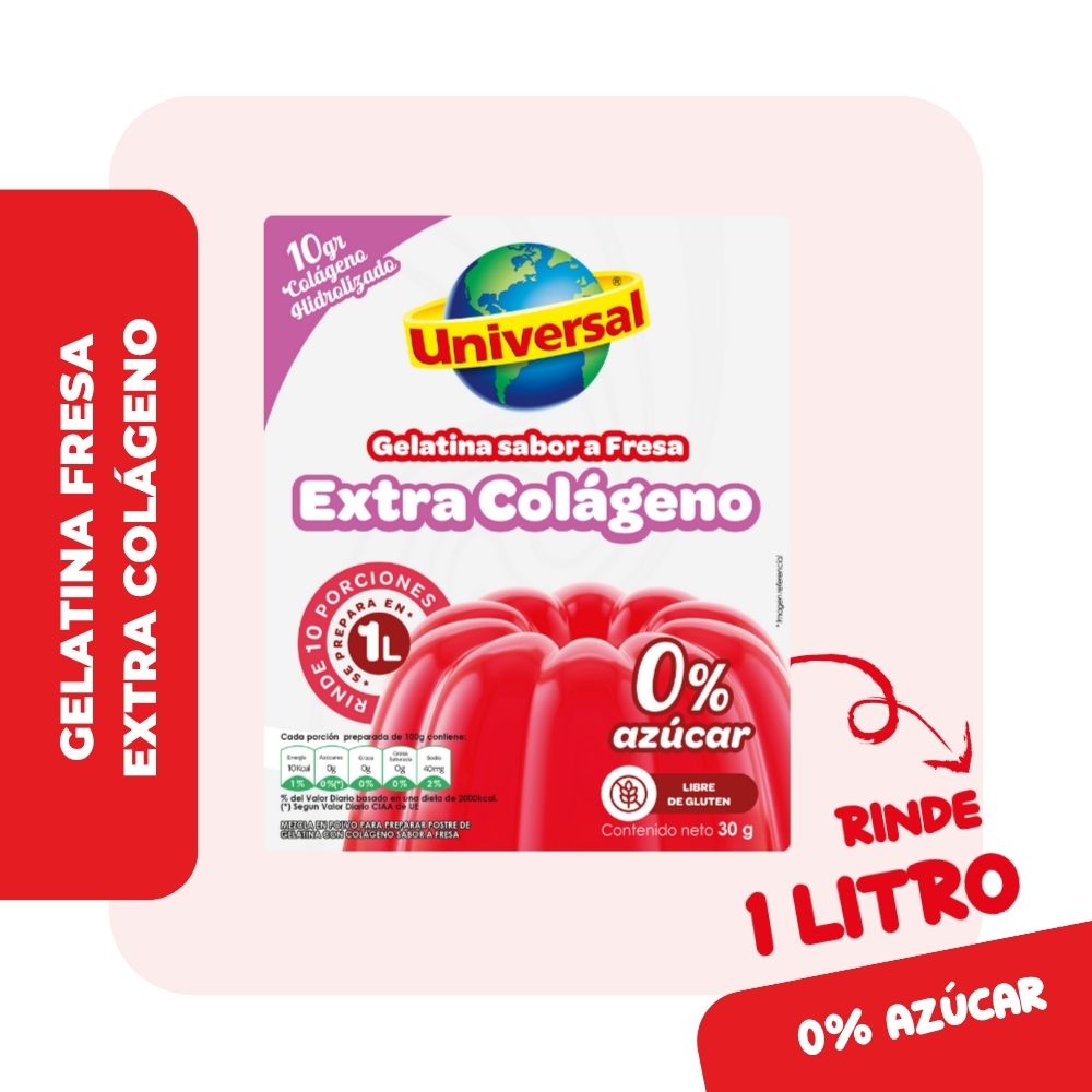 Gelatina UNIVERSAL con Sabor a Fresa Extra Colágeno Bolsa 30g