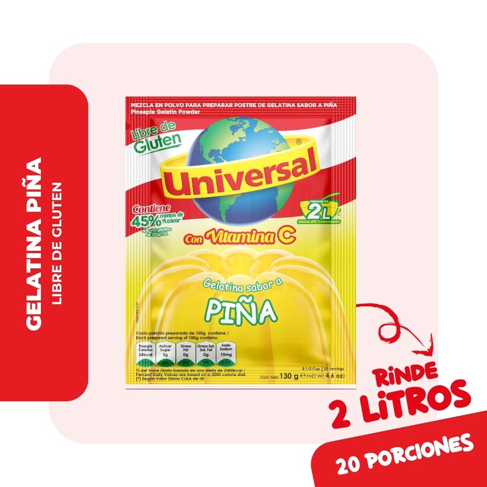 Gelatina UNIVERSAL Sabor a Piña Bolsa 130g