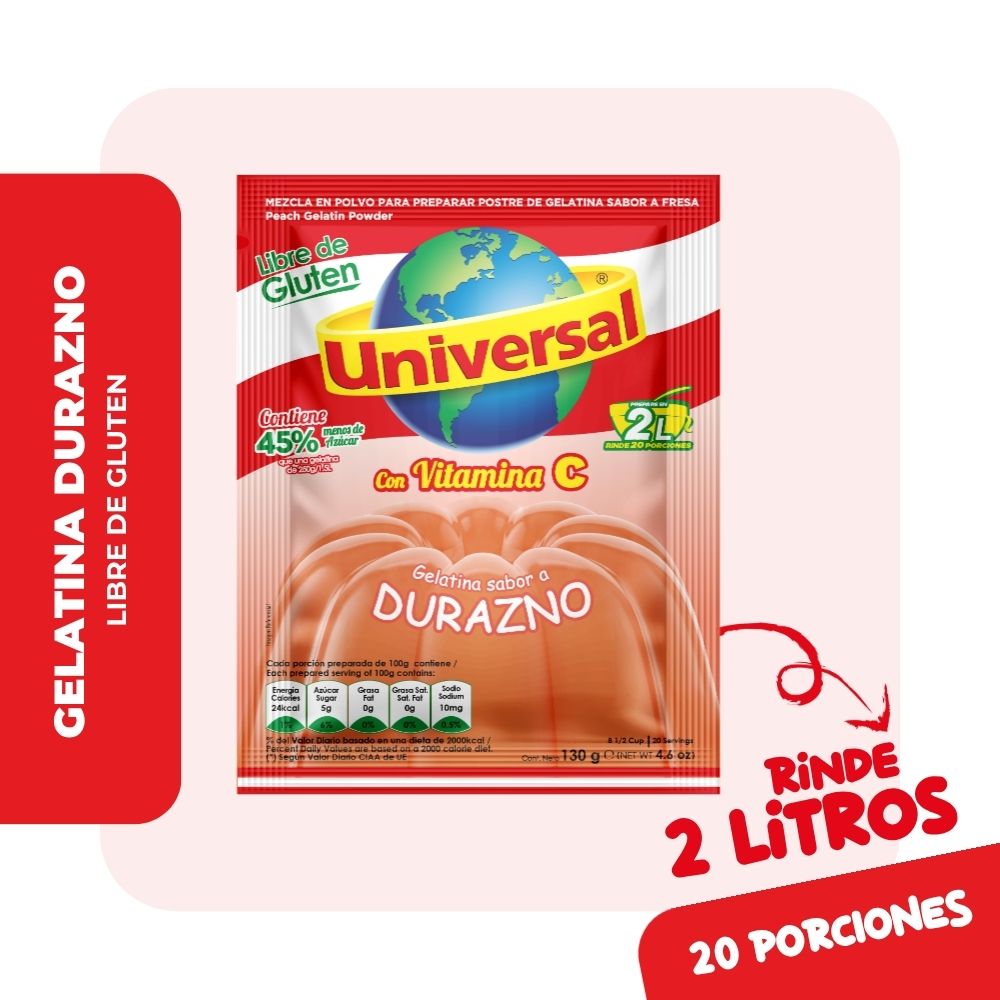 Gelatina UNIVERSAL Sabor a Durazno Bolsa 130g