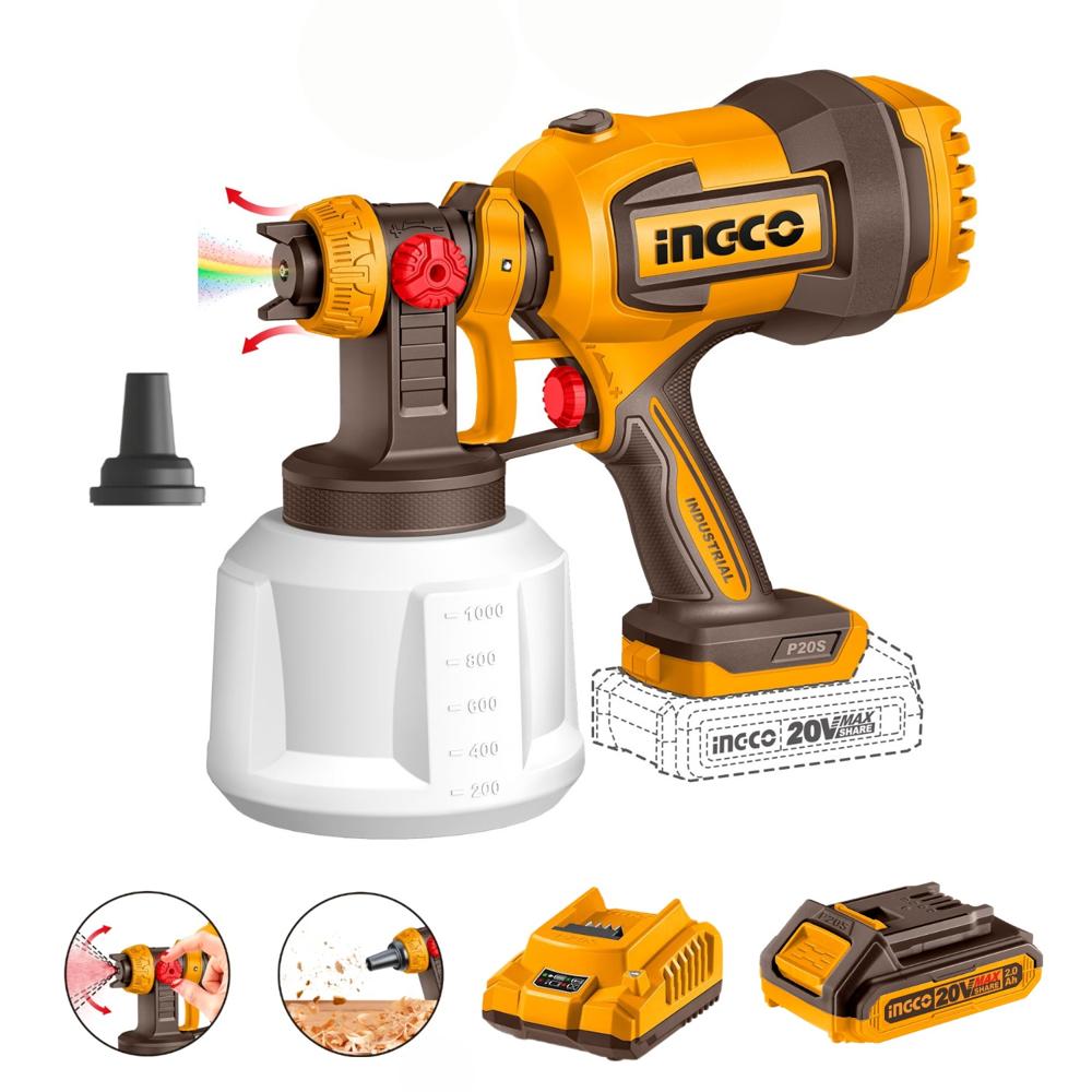 Pistola para Pintar de 800ml 20v + Batería + Cargador Ingco CSGLI20042
