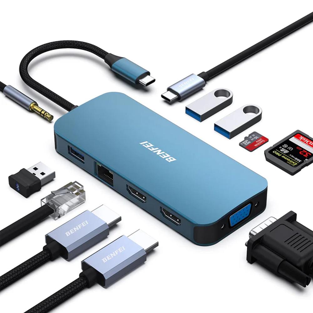 Adaptador BENFEI USB-C 11-IN-1 000359 - Azul