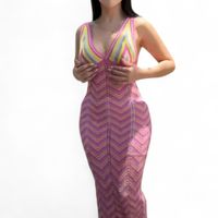 Vestido Arcoiris Material Lad 233G-32 Hilo Tacto Color Fucsia