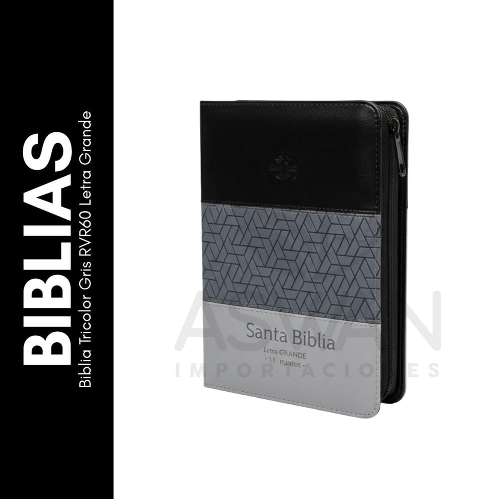 Biblia Tricolor Gris RVR60 Letra Grande