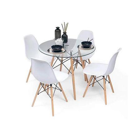Juego De Comedor Eames Vidrio 4 Personas Silla Eames Blanco Ofideas