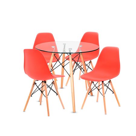 Juego De Comedor Eames Vidrio 4 Personas Silla Eames Rojo Ofideas