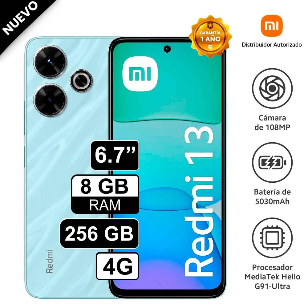 Celular Xiaomi Redmi 13 256GB, 8GB RAM, cámara principal 108MP + 2MP, frontal 13MP, 6.79"" azul