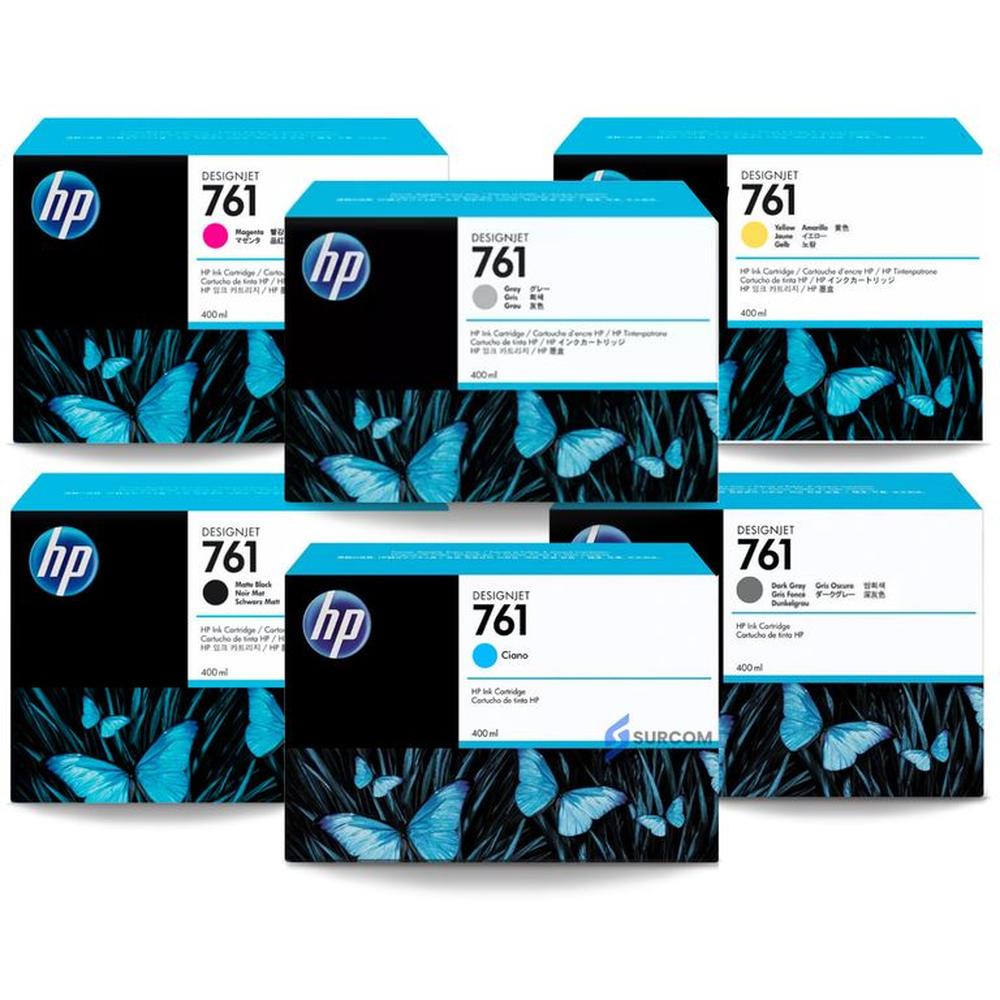 Kit Tinta HP 761 400ml Yellow Magenta Cyan Dark/Gray Gray Mate Black