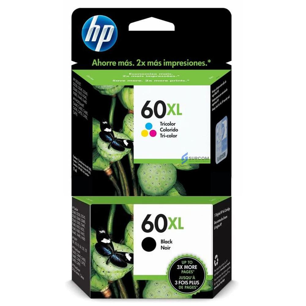 Kit Tinta HP 60XL Negro Tricolor