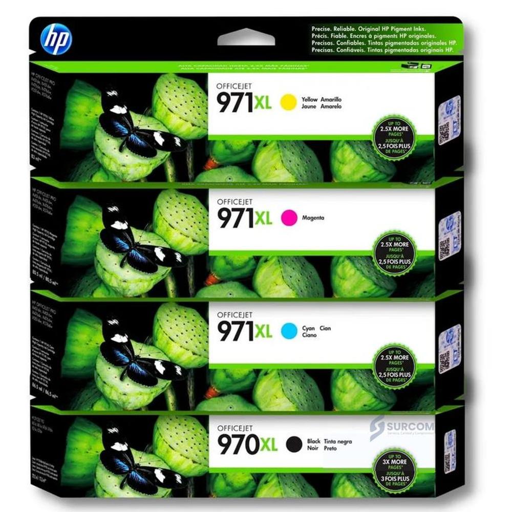 Kit Tinta HP 970XL971XL Cyan Magenta Amarillo Negro Original