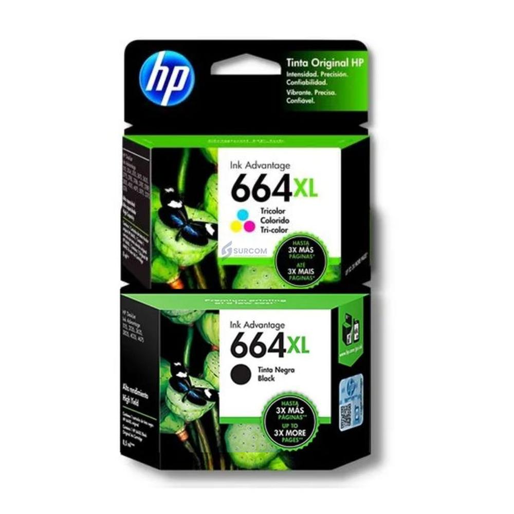 Kit Tinta HP 664XL Negro Tricolor