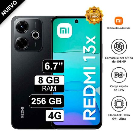 Celular Xiaomi Redmi 13X 4G 256GB 8GB RAM cámara 108MP + 2MP frontal 13MP 67 negro Redmi 13X-NEGRO