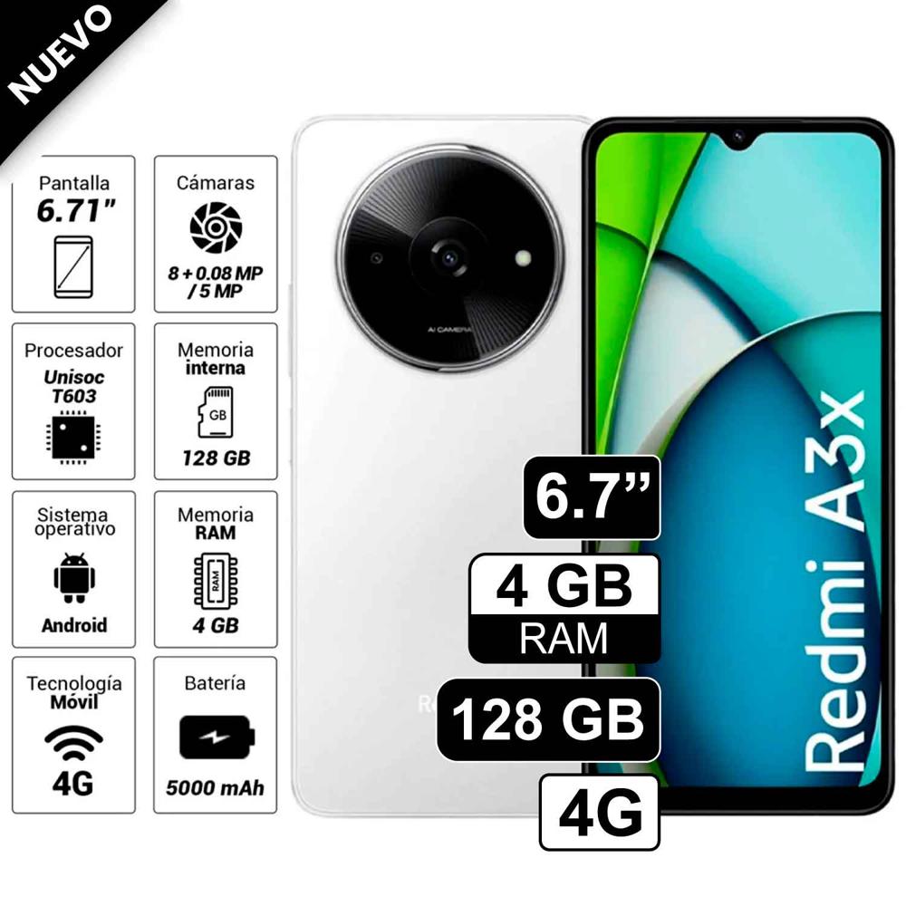 Celular Xiaomi Redmi A3x 128GB 4GB Ram Color Blanco Lunar