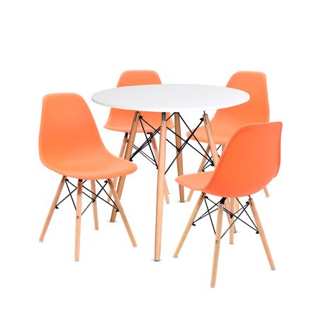 Juego De Comedor Eames Blanco 80 Cm 4 Personas Silla Eames Naranja Ofideas