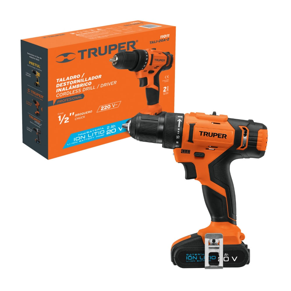 Taladro Inalambrico  de 1/2? con Batería de ion litio 20 V 2 Ah y luz LED Integrada Truper