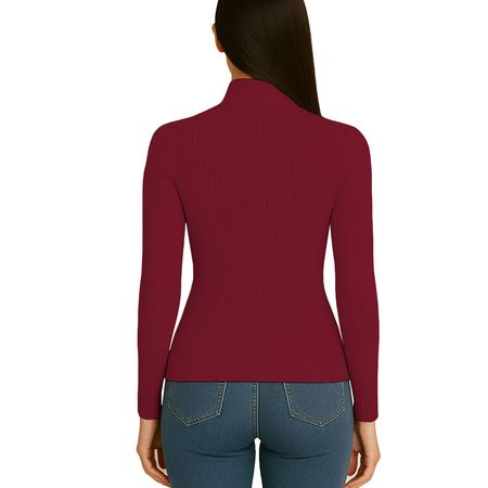 Polo Mujer Cafarena Manga Larga Rib Grueso Tic-13 Color Guinda Talla M