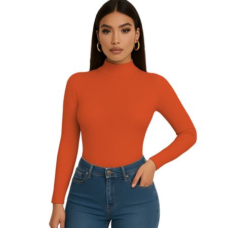 Polo Mujer Cafarena Manga Larga Rib Grueso Tic-13 Color Ladrillo Talla S