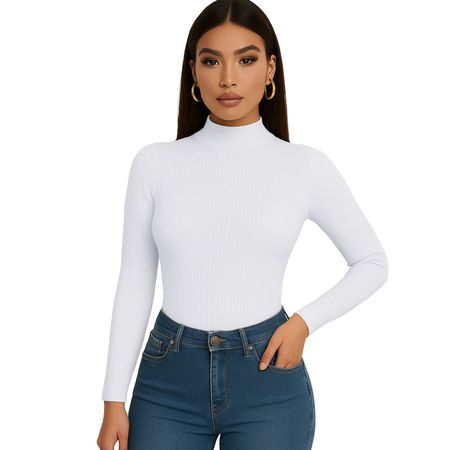 Polo Mujer Cafarena Manga Larga Rib Grueso Tic-13 Color Blanco Talla M