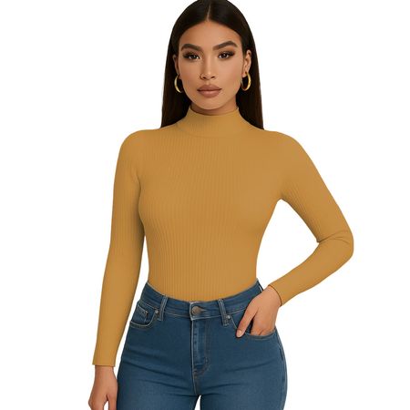 Polo Mujer Cafarena Manga Larga Rib Grueso Tic-13 Color Mostaza Talla M