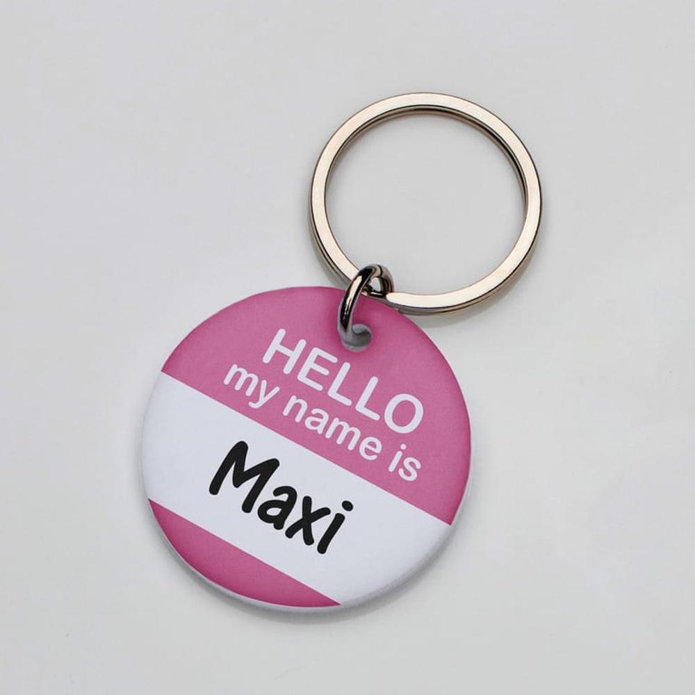 Placa de identificación perros gatos Hello Rosado