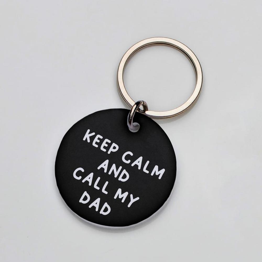 Placa de identificación perros gatos Keep Calm Dad Negro