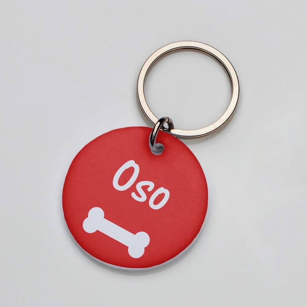 Placa de identificación perros gatos Hueso Rojo