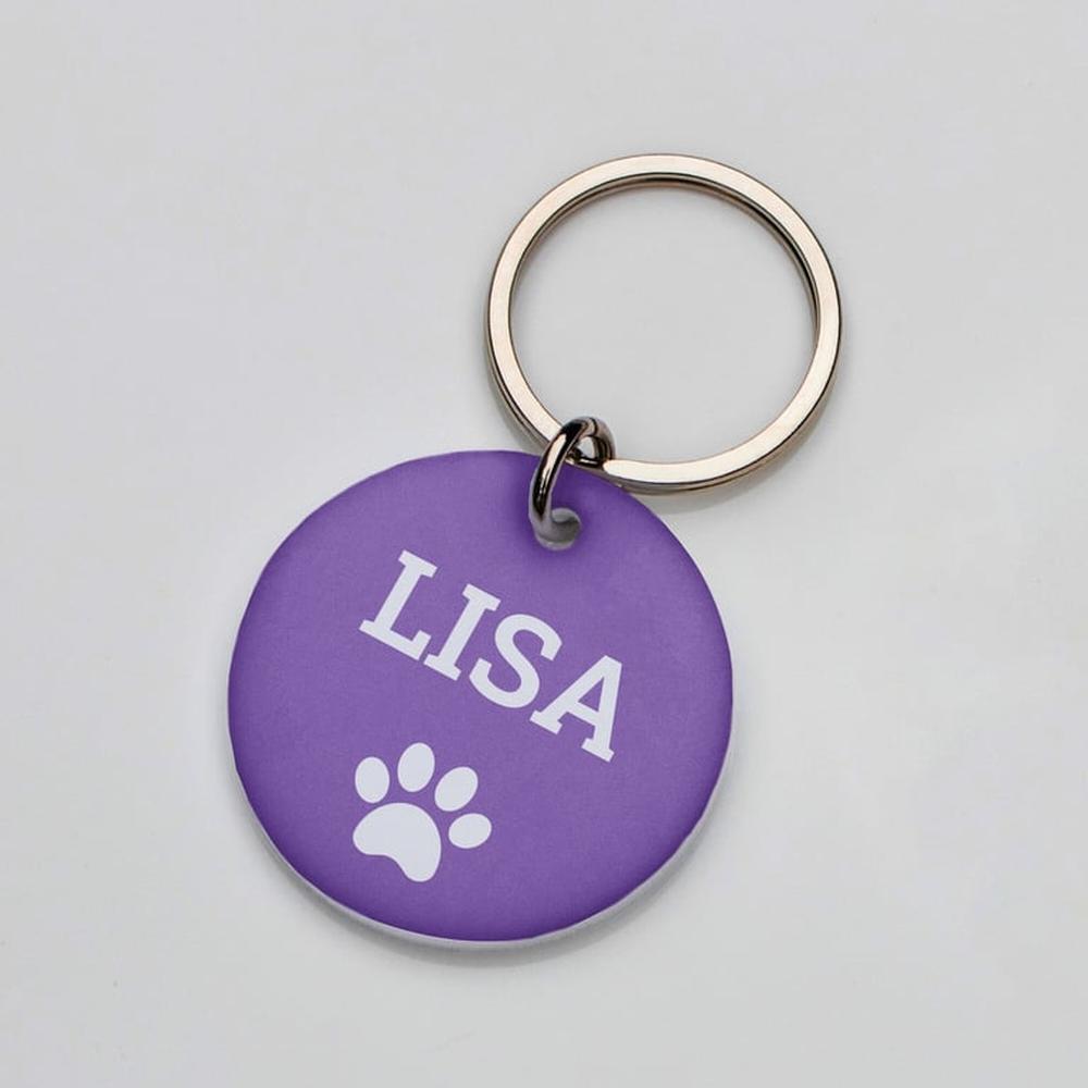 Placa de identificación perros gatos Huella Morado